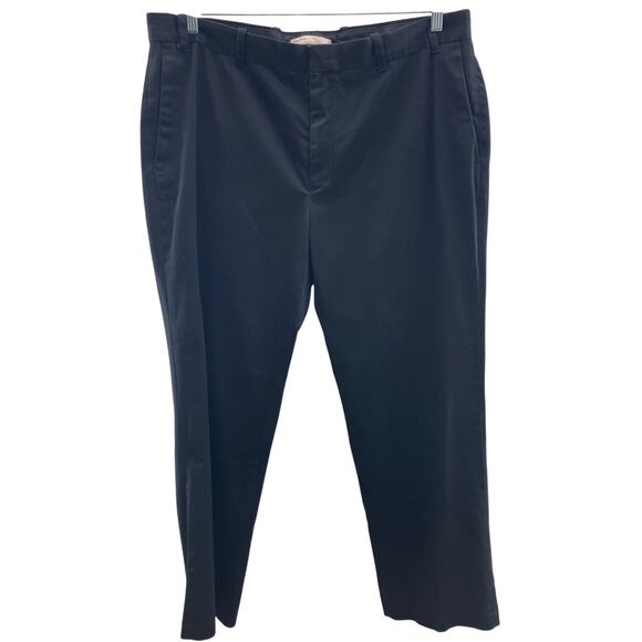 Perry Ellis Cotton Black Flat Front Pockets Zip Hook Eye Tailored Fit Chino Pant - Picture 1 of 9